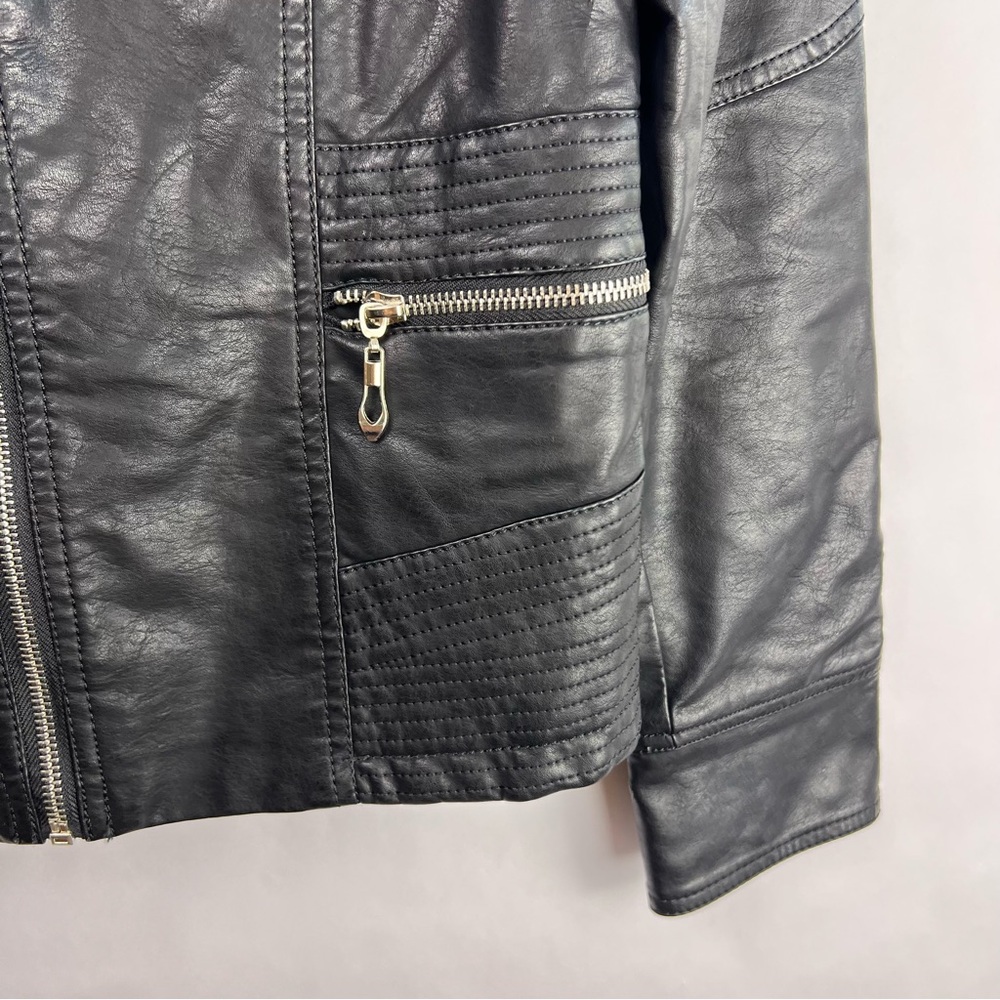 LA Coalition Black Moto Jacket, Faux Leather, Quilted, Zippered Pockets, Medium - Picture 5 of 12